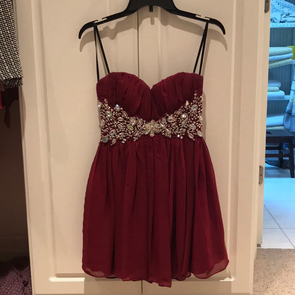 Strapless dress with beading on bodice